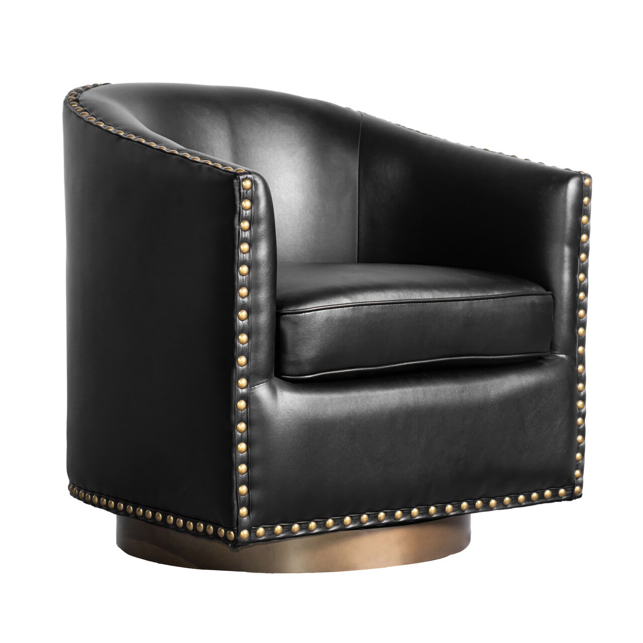 Merrick Lane Ada Upholstered Club Style Barrel Chair with Nail Trim, Sloped Arms, and 360 Degree Swivel Base in a Vinyl Wrap
